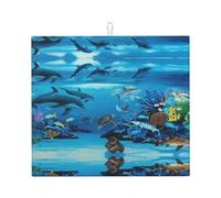 Sea Blue Marine Life Printed Kitchen Drying Mat - 41x46cm, for Quick Drying of Dishes, Stylish Kitchen Decorative mat