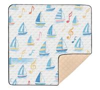 Sea Blue Sailing Boat Note White Soft Padded Baby Gym & Activity Mat for Indoor Outdoor Lightweight foldablummy Time & Crawling Mat for Babies Infants Toddlers, 50'' x 50''tapete para