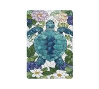 Sea Blue Stained Glass Turtle Tin Metal Signs Wall Art Decorations for Bar Pub Club Cafe Room Farmhouse White 30x20cm