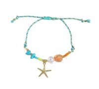 Sea Braided Ceramic Starfish Adjustable Braided Cord Jewelry and Shell Fish Charm Beach Accessories Ceramic Shellfish Pendant, フリーサイズ