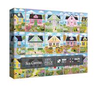 Sea Canvas Jigsaw Puzzle 1000 Piece for Adult Summer Nature, Beach Colorful House Landscape Art Jigsaw Puzzles, Pretty Ocean Scenic Garden Flower Collage Puzzles