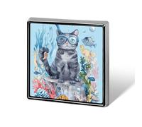 Sea Cat Diver Fish Custom Lapel Pins Square Brooch Tie Suit Dress Accessories for Men Women Wedding Birthday