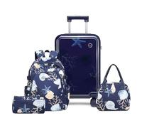 Sea choice 18 Inch Kids Hardshell Carry-On Suitcase Lightweight 8 Spinner Wheels Cabin Trolley with TSA Lock YKK Zippers 17" Backpack Lunch Bag Pen Pouch Set for School Trips
