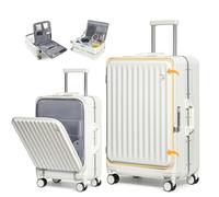 Sea choice 2 Piece Luggage Set 20/28 Front Opening Luggage PC Hard Shell Suitcase Top Opening Luggage Suitcase with USB Port Cupholder TSA Lock 4 Wheels