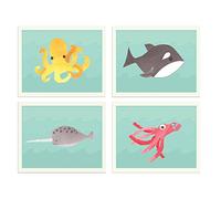 Sea Collection Set of Four 8x10 Children's Wall Art Prints, Kid's Wall Art Print, Kid's Room Decor, Gender Neutral, Animal, Sea, Ocean, Marine Animal Baby Room Decor, Playroom Decor
