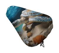 Sea Conch Shell Starfish Turtle Bike Seat Cover Waterproof Oxford Fabric, Universal Adjustable Bicycle Saddle Cover with Drawstring Easy Install Protective Rain Dust Covers for Women Men