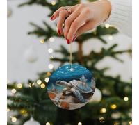 Sea Conch Shell Starfish Turtle Ceramic Christmas Ornaments - 2.8 Inch Round Double-Sided Xmas Tree Decorations with Gold Ribbon for Home Holiday Decor, Gift for Family & Friends