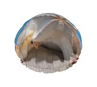 Sea Conch Shell Starfish Turtle Print Shower Cap For Women,Reusable Bath Cap,Breathable Shower Caps,Bathing Shower Caps With Adjustable