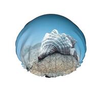 Sea Conch Shell Starfish Turtle Printed Shower Cap, Waterproof Reusable Bath Caps For Women,Men, Boys, And Girls Spa Salon