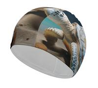 Sea Conch Shell Starfish Turtle Swim Cap for Women Men Waterproof Bathing Caps Keep Hair Dry Elasticity Adult Swimming Caps Comfortable Long Hair Swim Hat Non-Slip Fabric Swimming Cap