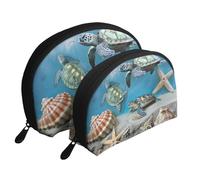 Sea Conch Shell Turtle Printed Makeup Bags 2-Piece Portable Shell Travel Toiletry Bag Cosmetic Organizer Bag for Women