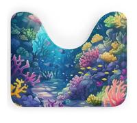 Sea Coral U Shape Toilet Mat 40x50 cm, Absorbent Coral Velvet | Underwater Fish Pedestal Mat, Soft Plush, Non Slip, Quick Dry, Machine Washable, for Bathroom Floor