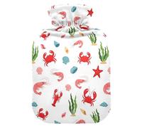Sea Crab White Print Hot Water Bottle with Cover for Pain Relief Heating Bag for Cramps, 1L