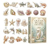 Sea Creature Countdown Calendar - 2026 24 Days Christmas Ornaments 2D Pearl | 2D Acrylic Marine Pearl Life Ornaments for Kids Adults Home | Christmas Tree Wall Window Car Rearview Mirror Holiday Party 24