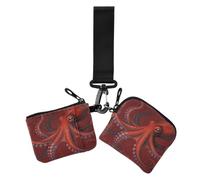 Sea Creature Pattern Red and Black Ocean Sea Life(1) Women's Dual Wallets | Minimalist Zipper Wristlet Wallet with Keychain for Ladies Girls 2 Pcs