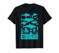 Sea Creature Silhouette Design with Sharks and Octopus T-Shirt