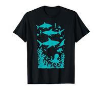 Sea Creature Silhouette Design with Sharks and Octopus T-Shirt