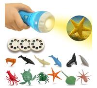 Sea Creatures Torch and Projector for Kids with 3 Discs 24 Images, 16 Pcs Cool Realistic Animal Sea Life Figures, Educational Kids Torch Toy Night Light, Ideal Toy Gifts for Toddler Children 3+ Years