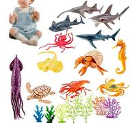 Sea Creatures Toys for Kids, Realistic Figures Interactive Playset - 21 Pieces Sea Animal Figurines - Curiosity-Driven Play Toy, Playful Animals Discovery for Beach Aquarium Desk Bedside Table
