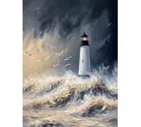 Sea Diamond Art Kits Adults, Diamond Painting Lighthouse Crystal Art Kits for Kids Beginners, 5D Full Drill Round Gem Dots Embroidery Paintings Crafts Picture, Hobbies for Adults Women 40x50cm 8a-872