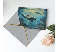 Sea Dolphin Printed Blank Greeting Card-Christmas Card,Thank You Cards,Party Invitation Card Festival Greeting Cards & All Occasion Light Grey