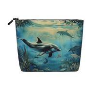 Sea Dolphin Printed Travel Makeup Bag Imitation Linen Cosmetic Bags Waterproof Cosmetic Case Organizer for Women