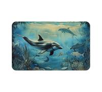 Sea Dolphin Printed Washable Rug- Non-Slip Area Rugs, Small Entryway Rug,Indoor Mat, Entrance Carpet 49×80 Cm