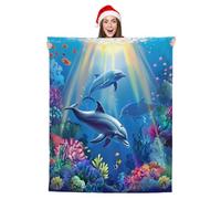 Sea Dolphins Fish Coral Blanket Ultra Soft Sherpa Throw Blanket, Cozy Fleece Blanket for Sofa Bed Travel Camping, All Season Lightweight Warm Blanket for Adults & Kids 102 x 127 cm