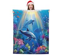 Sea Dolphins Fish Coral Blanket Ultra Soft Sherpa Throw Blanket, Cozy Fleece Blanket for Sofa Bed Travel Camping, All Season Lightweight Warm Blanket for Adults & Kids 127 x 152 cm
