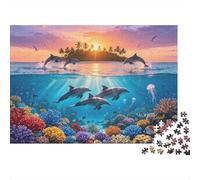 Sea Dolphins Jigsaw Puzzle 1000 Pieces Recyclable Coral Reef Senior Puzzles Educational Game Decompression Ideal for Family And Friends Birthdays 38x26cm/1000pcs