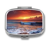 Sea Dusk Beach Sunset Pill Box 2 Compartments Portable Travel Pill Case Mini Medicine Organizer for Pocket Purse Metal Waterproof Medicine Container Holder Vitamin Fish Oil