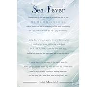 Sea-Fever Poem Print by John Masefield, Nautical Poetry Wall Art with Ocean Theme, Navy Blue Text on Watercolour Background. Size A4