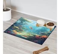 Sea Fish Coral Submarine World Pet Feeding Mat for Cat Dog Water Bowl Food Mats Pet Feeding Mats Absorbent Nti-Slip Contain Spills Protects Floors Placemat 40.6 x 60.9 cm