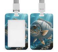 Sea Fish ID Badge Holder - Retractable Badge Reel, Vertical Card Name Tag Holder with Breakaway Lanyard, ID Cards Holders Case for Nurse Security Staff Women Men