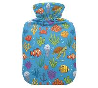 Sea Fish Jellyfish Blue Hot Water Bottle with Cover for Pain Relief Feet and Bed Warmer for Back Pain, 1L