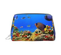 Sea Fish Pattern Print Makeup Bag, Cosmetic Bag,Women Pu Leather Cosmetic Bags with Wrist Strap Travel Toiletry Pouch Makeup Bag