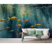 Sea Fish Wall Mural, Self Adhesive Wallpaper Peel and Stick, Ocean Marine Life Home Decor Photo Wallpaper, Silk Cloth Wall Sticker for Living Room & Bedroom, 450x315 cm - F-158