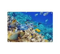 Sea Fishes Print Metal Tin Signs Funny Metal Signs,Poster Plaque Sign Wall Hanging Decorations 12x8inch