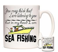 SEA Fishing Mug, You May Think I Am Listening to You But in My Head I Am SEA Fishing. Ceramic Gift Mug for People who Love Fishing at sea.