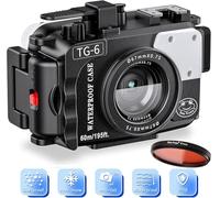 Sea frogs Camera Housing Compatible with Olympus TG-6,Waterproof IPX8 Rated, 60m/196ft Depth Protection Underwater Camera Case with Red Filter, Ideal for Diving, Surfing, Rowing, Black