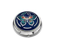 Sea Gems Pill Box Silver Plated Butterfly and Leaf Design Blue and Boxed