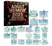 Sea Glass Accents 2025 Adult Humor Advent Calendar, 24 Days Hanging Decorations, Christmas Ocean-Themed Jokes and Sea Glass Ornaments, Fun Countdown Gift for Friends, Family