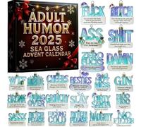 Sea Glass Accents 2025 Adult Humor Advent Calendar LIMITED 2025 EDITION,24 Days Christmas Countdown Calendars With 24 Funny Christmas Jokes,Holiday Gag Gift, 2D Acrylic