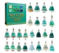 Sea Glass Advent Calendar 2025, 24 Days Christmas Countdown Calendar with 24 Mini Sea Glass Christmas Tree Ornaments, Handmade Miniature Xmas Tree Shape Decor, Holiday Surprises Gift (A)