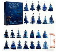 Sea Glass Advent Calendar 2025, 2D Acrylic Ocean-Themed Sea Glass Art Advent Calendar with Xmas Tree Ornaments, Hang a Unique Ocean Seaside Christmas Decor for Home Indoor (Blue)