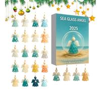 Sea Glass Angel Calendar - 2025 Advent Countdown, 2D Acrylic Charm Decor with Holiday Spirit, 24 Days Ornament Set with Window Door Display, Christmas Tree Hanging with Car Rearview Accent, Festive Ho