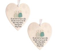 Sea Glass Art - 2 Pack Heart-Shaped Sea Glass Friendship Decor, Friendship Heart Keepsake, Christmas Tree Ceramic Love Heart Ornament Decor for Home, Handmade Pendant Christmas