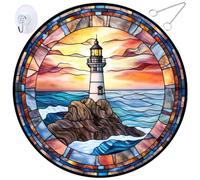 Sea Glass Art Blue Ocean Sunset Glass Window Hanging Decor 8 Inch Stained Glass Sun Catcher Hanging Decoration with Metal Chain Sun Catchers for Window,style2 Window Art Stained Glass Window Decor