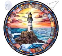 Sea Glass Art Blue Ocean Sunset Glass Window Hanging Decor 8 Inch Stained Sun Catcher Hanging Decoration with Metal Chain Sun Catchers for Window, style2 art