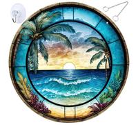 Sea Glass Art Blue Ocean Sunset Glass Window Hanging Decor 8 Inch Stained Sun Catcher Hanging Decoration with Metal Chain Sun Catchers for Window, style1 art